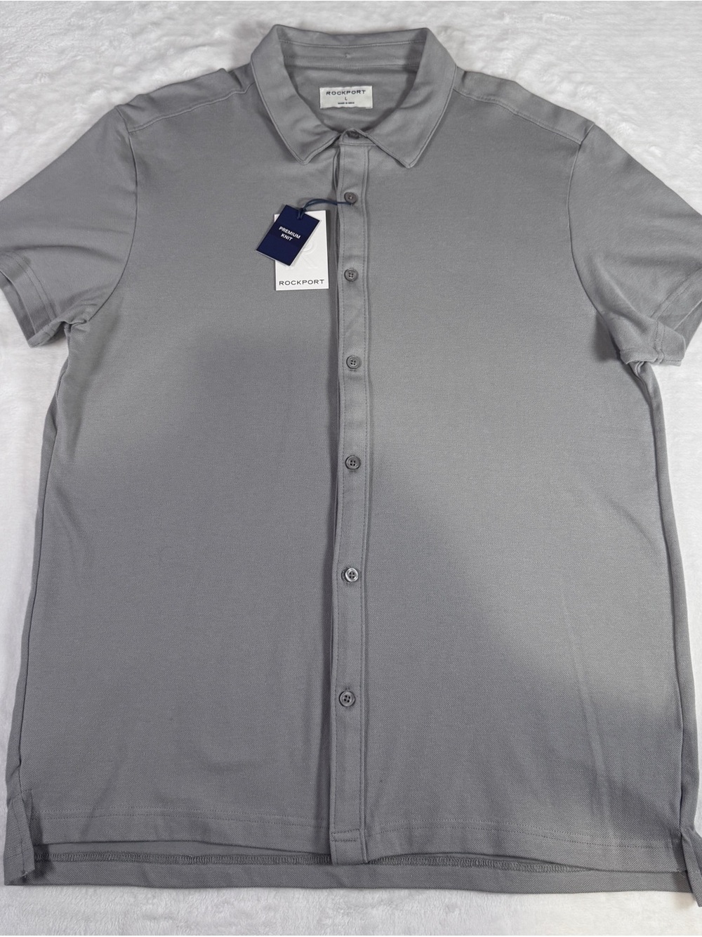 Rockport Men’s Polo Shirt Large Gray Button Front Short Sleeve NWT Casual Golf